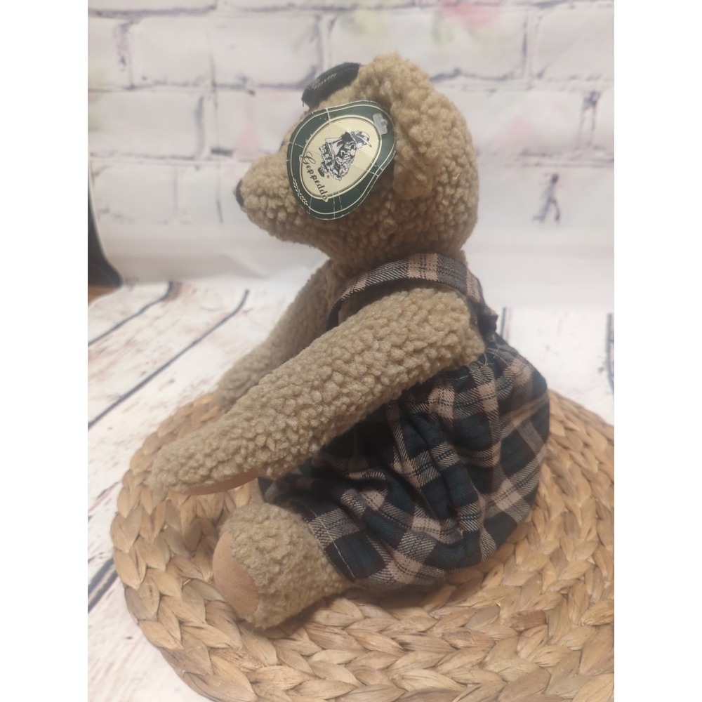 Geppeddo VTG 15 Inch Collectable Poseable Plush Bear With Green Tan Plaid Dress - Picture 4 of 10